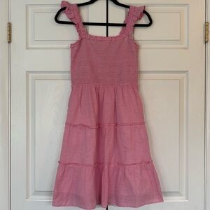 J. Crew Pink & White Striped Midi Dress with Ruffles